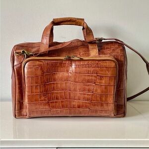 Ameri Vintage Leather Crock Print Duffle Bag